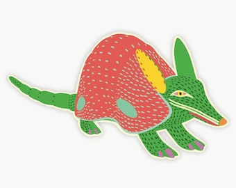 Alebrije Animal Armadillo Sticker: Colorful Mexican Folk Art Vinyl Decal