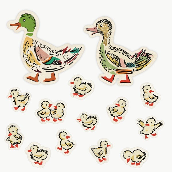Mallard Duck Family Stickers, Retro Woodland Wildlife Decals, Storybook Illustration Style