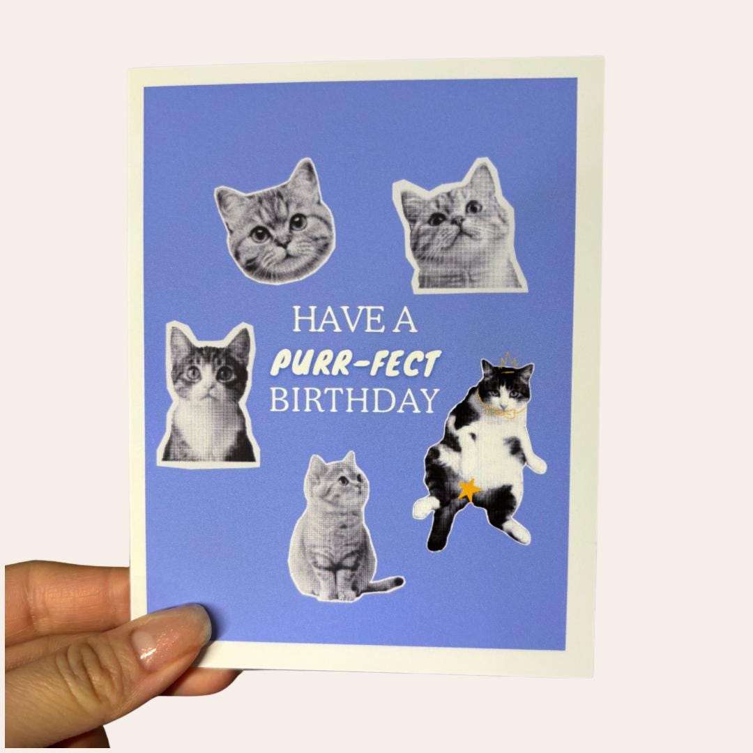 Cute Cat Birthday Card - “purr-fect Birthday” - Funny Cat Lover Gift ...
