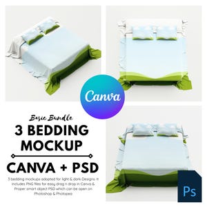 Bedding Set Mockup: Editable Bedroom Scene (PSD, PNG Canva) Digital Download