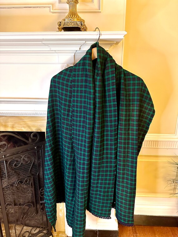 Talbots Wool Tartan Scarf - Navy Blue Green