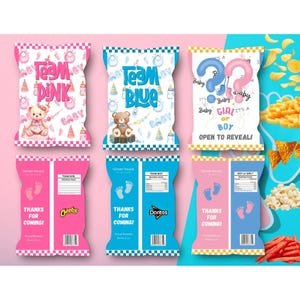Canva Custom Chip Bag Template für Gender Reveal oder Babyparty - DIY bearbeitbares Gastgeschenk