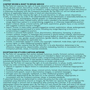 May include: A legal disclaimer document titled TRADEMARK, COPYRIGHT & NUDITY in bold red text at the top. The document contains detailed sections regarding intellectual property, content liability waivers, and service refusal policies in black text.