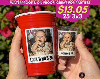 BIRTHDAY CUP STICKERS | Personalized Birthday Stickers | Custom Party Cup Stickers | Birthday Favor Labels | Waterproof Vinyl