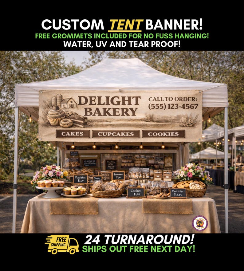 CUSTOM VINYL BANNER | Custom Banner, Custom Vinyl Banner, Canopy, Tent Banner, Custom Banners, Personalized Banner, Event Banner, Trade Show
