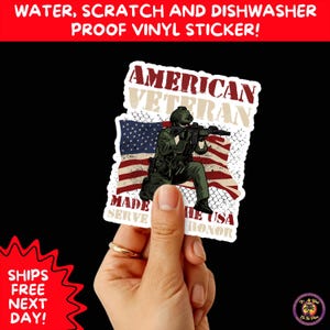 VETERAN STICKERS | Veteran Made Patriotic Vinyl Decals for Military Support, Army Navy Marine Veteran Gifts, American Flag Bumper Sticker