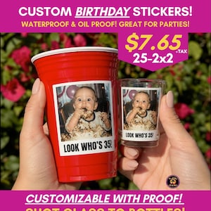 BIRTHDAY CUP STICKERS | Personalized Birthday Stickers | Custom Party Cup Stickers | Birthday Favor Labels | Waterproof Vinyl