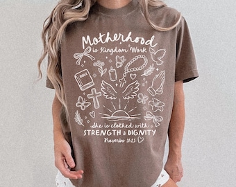 Comfort Colors Doodle Shirt Motherhood Is My Ministry T-Shirt for Women Christian Mom Tee Faith Based Mama TShirt Mother’s Day Gift