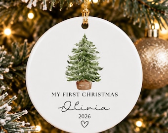 Personalized First Christmas Ornament 2026 Baby’s First Christmas Ornament Custom Name Baby Keepsake Watercolor Tree Newborn Christmas Gift