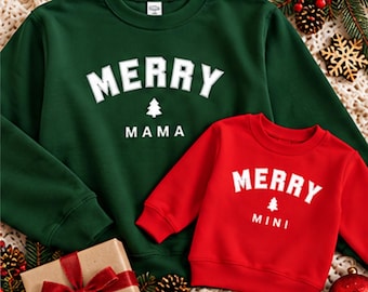 Merry Mama and Mini Matching Christmas Sweatshirts Mommy and Me Holiday Outfits Christmas Family Matching Sweaters Gift for Mom