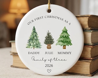 Our First Christmas as a Family of Three Ornament 2026 Personalized Family Christmas Ornament Mommy Daddy Baby Keepsake Gift For New Parents