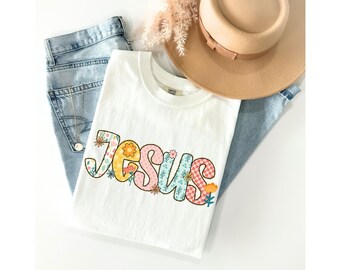 Comfort Colors Jesus Shirt Easter Christian Tshirt Faith Tee Preppy Floral Print T-shirt Christian Gift For Women