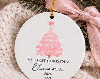 Personalized Baby’s First Christmas Ornament 2026 Custom Name Baby Girl Ornament Pink Christmas Tree Newborn Christmas Keepsake Gift For Mom