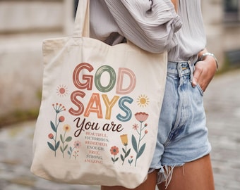 Floral Print Christian Tote Bag Bible Study Canvas Tote Bible Verse Floral Bag Faith Gift For Women Religious Tote Christian Travel Bag