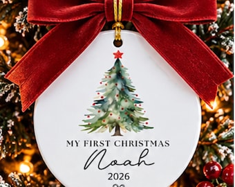 Personalized Baby’s First Christmas Ornament 2026 Custom Name Baby Boy Ornament Watercolor Christmas Tree Newborn Keepsake Gift For Mom