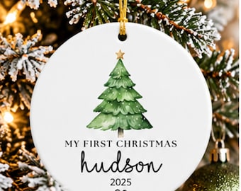 Personalized First Christmas Ornament 2025, Baby Boy First Christmas Ornament, Custom Name Green Tree Newborn Christmas Keepsake Gift For