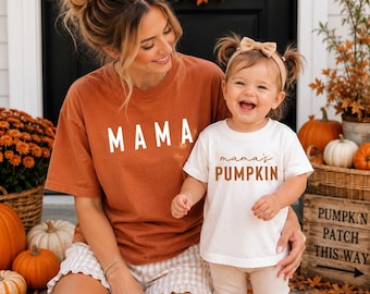 Mama and Mama's Pumpkin Matching Shirts Fall Family Shirts Cute Mama And Baby Matching Tees Mommy and Me Pumpkin Shirt Autumn Outfit