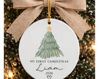 Personalized Baby First Christmas Ornament 2026 Custom Name Baby Boy Ornament Watercolor Christmas Tree Newborn Keepsake Gift For New Mom