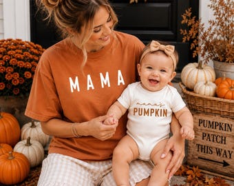 Comfort Colors Mommy And Me Matching Shirts Mama's Pumpkin Toddler Tshirt Family Matching Shirts For Fall Pumpkin Patch Baby And Mom T-Shirt