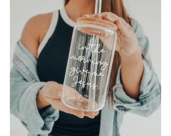 Give Me Jesus Iced Coffee Glass Bible Verse Religious Gift For Women Christian Tumbler Coffee Mug For Church Girl Faith Gifts For Women