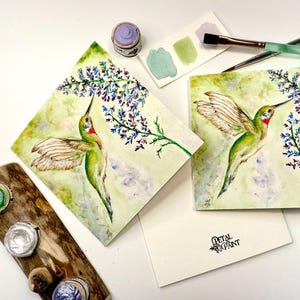 Hummingbird Card Set, Pack of 3 Watercolor Cards, Blank Greeting Cards, Stationery, Card for Bird Lovers, Thank You Cards, Thinking of You