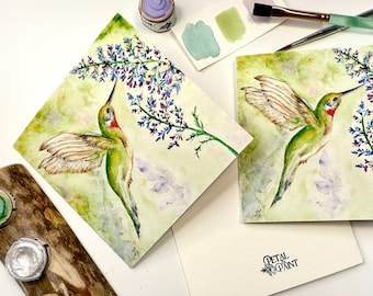 Kolibri Kartenset, 3er Pack Aquarellkarten, Blanko Grußkarten, Briefpapier, Karte für Vogelliebhaber, Dankeskarten, Thinking of You
