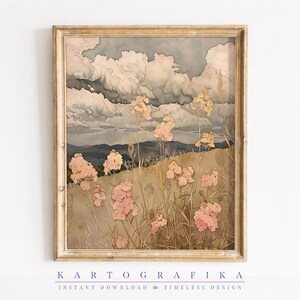 Paysage d'orage vintage, montagnes orageuses, aquarelle à imprimer (téléchargement numérique) 106