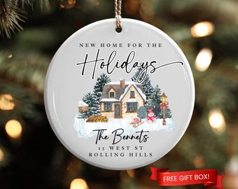 Personalized New Home Christmas Ornament, Winter Cottage Gift
