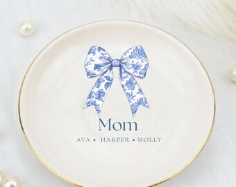 Personalized Mom Jewelry Dish, Custom Mothers Day Gifts from Daughter, Bow Trinket Dish, Gift for Daughter Gifts from Dad, Mom Gifts Custom