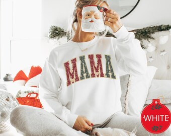 Comfort Colors Christmas Mama Sweatshirt, Retro Holiday Mom Crew
