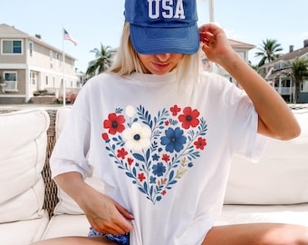 Trendy 4th of July Shirt, Comfort Colors Patriotic Shirt for Her, USA Tee Shirt, Coquette Patriotic Shirt, Independence Day Gifts for Women