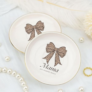 Custom Bow Trinket Dish Custom Name Ring Holder, Leopard Birthday Gift for Her, Ring Dish Personalized, 16th Birthday Gift for Daughter