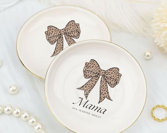 Custom Bow Trinket Dish Custom Name Ring Holder, Leopard Birthday Gift for Her, Ring Dish Personalized, 16th Birthday Gift for Daughter