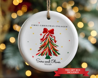 Personalized First Christmas Engaged Ornament, Custom Engagement Keepsake