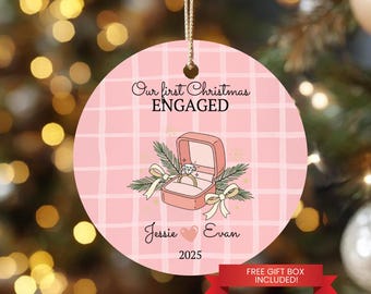 Personalized First Christmas Engaged Ornament, Engagement Keepsake