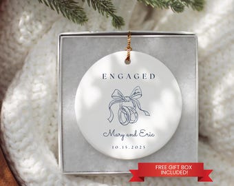 Personalized Engagement Christmas Ornament, First Christmas Engaged Keepsake