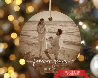 Personalized Engagement Photo Ornament, Sepia Keepsake, First Christmas Gift