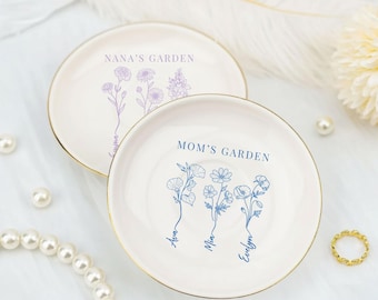 Personalized Birth Flower Jewelry Dish for Mommom, Custom Mom Gifts, Birth Month Flower Gift for Mom, Gift for Daughter from Mom