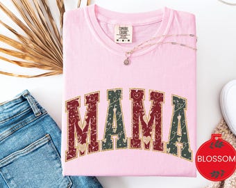 Comfort Colors Christmas Mama Long Sleeve, Retro Mom Shirt, Xmas Tee Holiday for Mama, Christmas Gift for Mom, Long Sleeve Mama Shirt