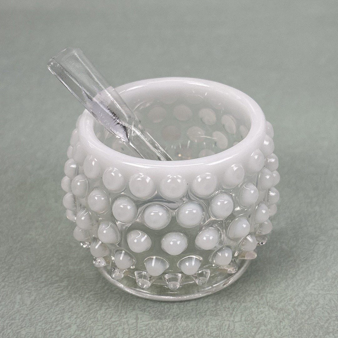 Vintage Fenton French Opalescent Glass Hobnail Mustard Condiment Jar No ...