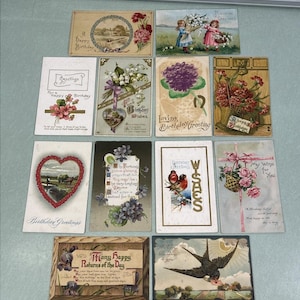 Vintage Postcard Lot Happy Birthday Greetings Early 1900s Ephemera Flowers Craft