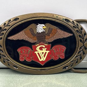 Vintage Eagle Brass Belt Buckle Heritage Buckles Enamel Inlay USA
