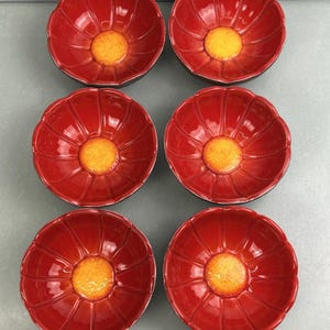 Vintage Sequoia Ware Kalifornien Keramik Keramik Röd Hibiskus Blomskål USA MCM