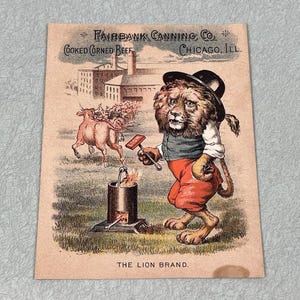 Antique Trade Card Fairbank Canning Co Corned Beef Lion Brand Chicago, jaren 1800