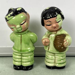 Vintage Japanese Boy & Girl Figures Figurines Japan Asian Ceramic Hand-Painted