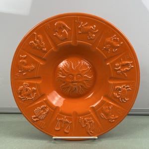 Vintage Zodiac Symbols Ceramic Sun Orange Ashtray Astrology Astrological Signs