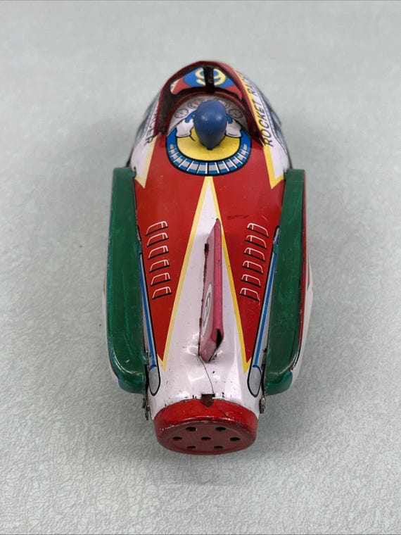 Vintage 1960s Chinese Rocket Racer Metal Friction Toy Number 6