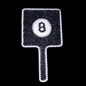 Magic 8 Ball Theme Black White & Crystal Rhinestone Slay Hand Mirror In Black