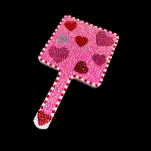 Pink Hearts Theme Crystal Slay Hand Mirror In Pink