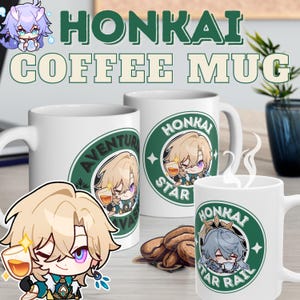 Honkai star rail coffee mug, Starbuck inspired Honkai stair rail character cups, Coffee mug of Boothill, Sunday, Robin, Sampo, Kafka, lunae